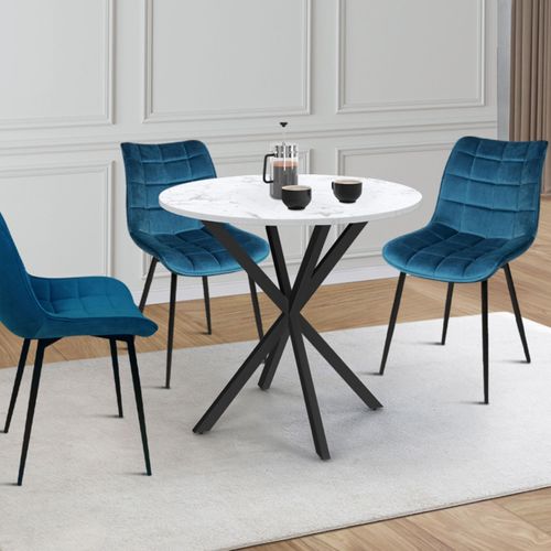 Table à Manger Ronde Alix 80cm - Pied Araignée Noir - Bois Et Métal - Pour 4 Personnes