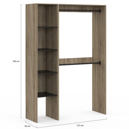 Dressing D'angle Modulable L. 90 / 127 Cm Melman Double Penderie + Étagères Bois Et Noir