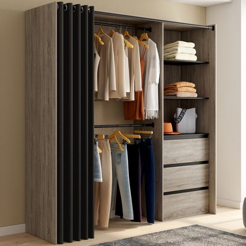Dressing Extensible Marty 120/170 X 50 X 180 Cm Hêtre Avec 3 Tiroirs + Étagères + Double Penderie +