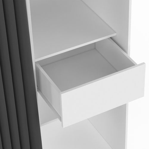 Dressing Extensible Double XXL Meryl 120/180 Cm Blanc Avec Tiroirs + Étagères + Penderie + Rideau Gr