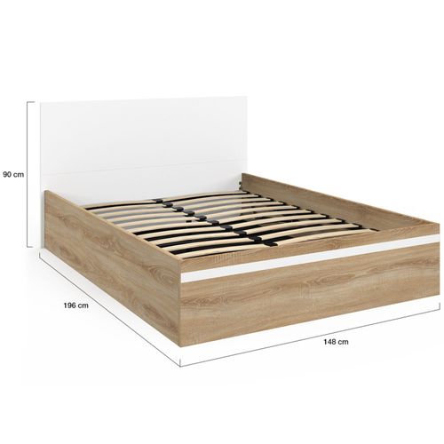 Lit Coffre Double Seaside Avec Tête De Lit Et Sommier 140 X 190 Cm Façon Hêtre Et Blanc