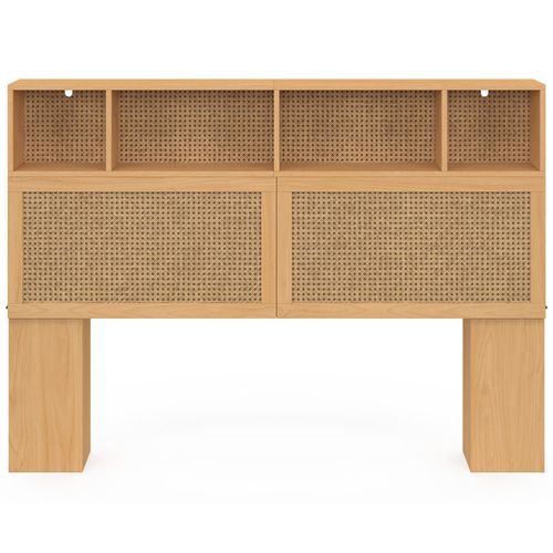 Tête De Lit Edhen 145 Cm Avec Rangements Fermés Et Niches Cannage Et Bois