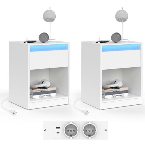 Lot De 2 Tables De Chevet Ted à LEDs Avec Station De Recharge 1 Tiroir Et Niche