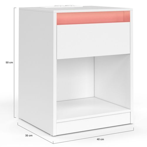 Lot De 2 Tables De Chevet Ted à LEDs Avec Station De Recharge 1 Tiroir Et Niche