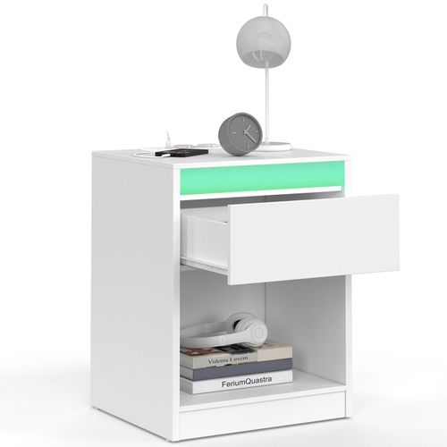 Lot De 2 Tables De Chevet Ted à LEDs Avec Station De Recharge 1 Tiroir Et Niche