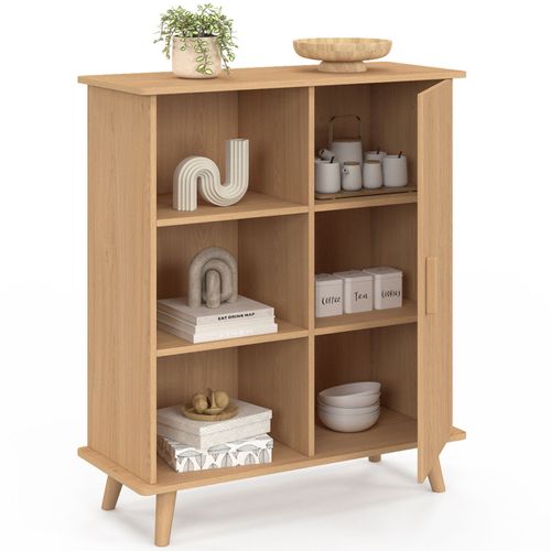 Buffet D'appoint 3 Étagères Et Placard 70 Cm Juliette Effet Lattes Tasseau Bois