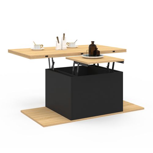 Table Basse Plateau Relevable Rectangulaire Convertible En Table à Manger Eden 100 Cm Bois Et Noir