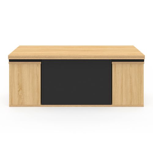 Table Basse Plateau Relevable Rectangulaire Convertible En Table à Manger Eden 100 Cm Bois Et Noir