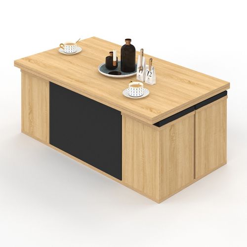 Table Basse Plateau Relevable Rectangulaire Convertible En Table à Manger Eden 100 Cm Bois Et Noir