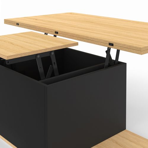 Table Basse Plateau Relevable Rectangulaire Convertible En Table à Manger Eden 100 Cm Bois Et Noir