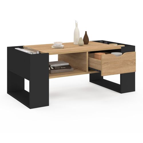Table Basse Rectangulaire Beryl Avec Tiroir Bois Noir Et Façon Hêtre