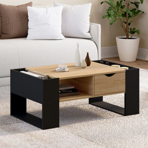 Table Basse Rectangulaire Beryl Avec Tiroir Bois Noir Et Façon Hêtre
