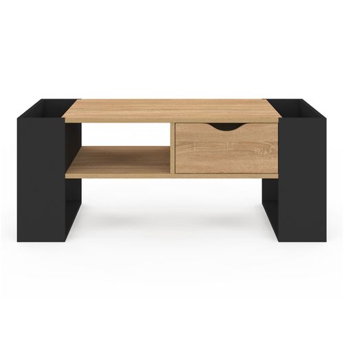 Table Basse Rectangulaire Beryl Avec Tiroir Bois Noir Et Façon Hêtre