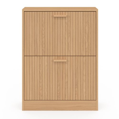 Meuble à Chaussures 12 Paires Juliette 2 Portes Lattes Tasseau Bois Coloris Chêne