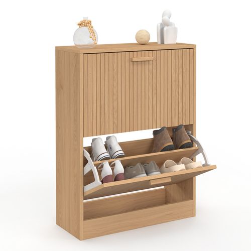 Meuble à Chaussures 12 Paires Juliette 2 Portes Lattes Tasseau Bois Coloris Chêne