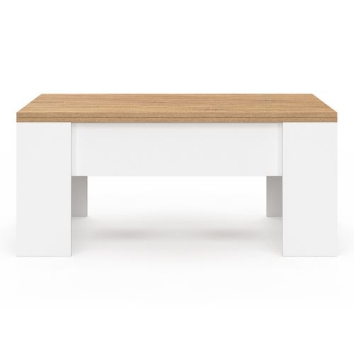Table Basse Rectangulaire Plateau Relevable Convertible En Table à Manger Tara Bois Blanc Et Imitati