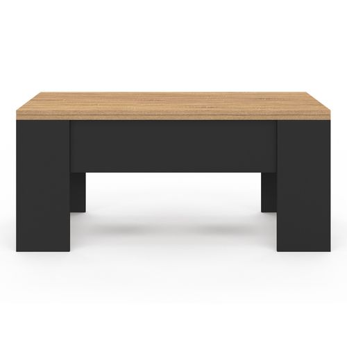 Table Basse Plateau Relevable Rectangulaire Tara Bois Noir Et Imitation Hêtre