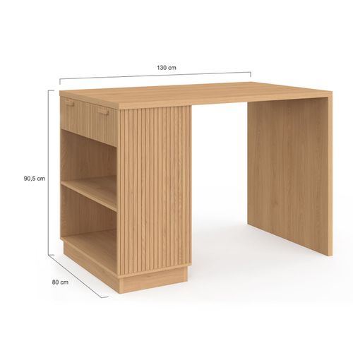 Ilot Central Mange-debout 4 Personnes Juliette 130 Cm Lattes Tasseau Bois Coloris Chêne