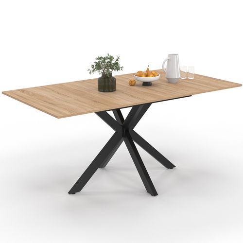 Table à Manger Extensible Rectangle Alix 4-8 Personnes Pied Araignée Bois Et Noir 120 - 160 Cm