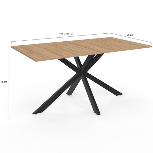 Table à Manger Extensible Rectangle Alix 4-8 Personnes Pied Araignée Bois Et Noir 120 - 160 Cm