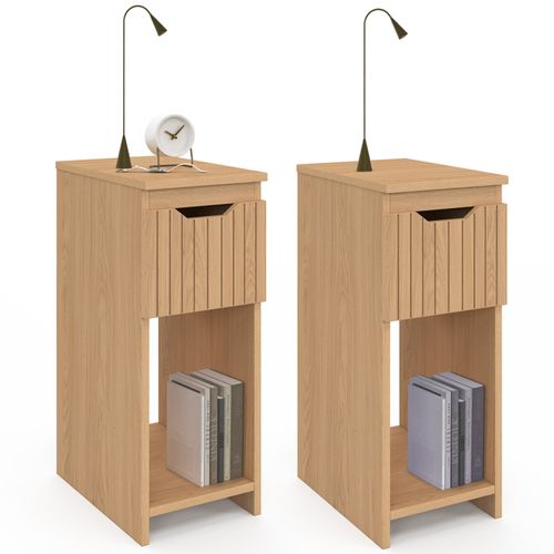 Lot De 2 Tables De Chevet Anouk 1 Tiroir Effet Lattes Et Bois