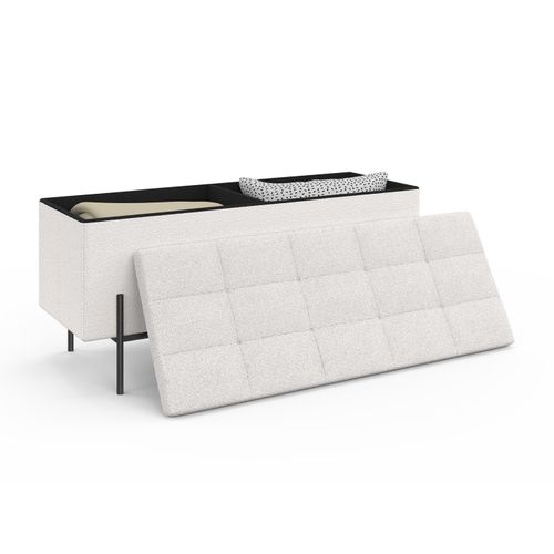 Banc Coffre Rangement Louis Pieds Métal Noir 100 Cm Tissu Bouclette Blanc