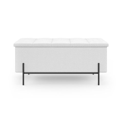 Banc Coffre Rangement Louis Pieds Métal Noir 100 Cm Tissu Bouclette Blanc