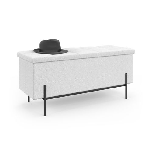 Banc Coffre Rangement Louis Pieds Métal Noir 100 Cm Tissu Bouclette Blanc