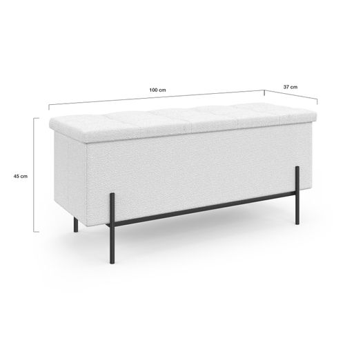 Banc Coffre Rangement Louis Pieds Métal Noir 100 Cm Tissu Bouclette Blanc