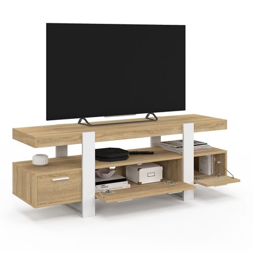 Meuble TV 140 Cm Phoenix Avec Tiroirs Bois Et Blanc