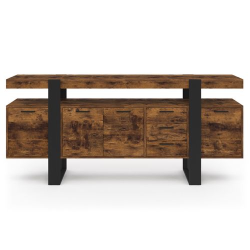 Buffet 180 Cm Phoenix XXL 4 Portes Avec 3 Tiroirs Bois Effet Vieilli Et Noir