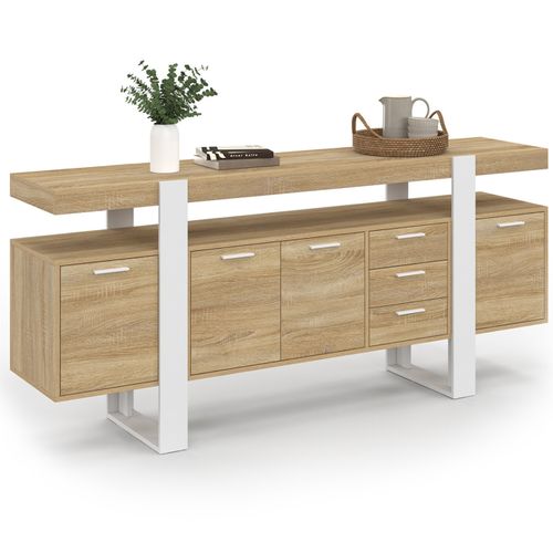 Buffet 180 Cm Phoenix XXL 4 Portes Avec 3 Tiroirs Bois Et Blanc