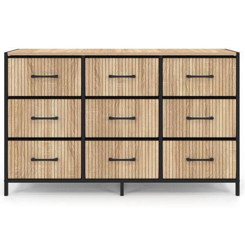 Commode 9 Tiroirs En Tissu Utah 115 Cm Effet Lattes Meuble De Rangement Design Industriel