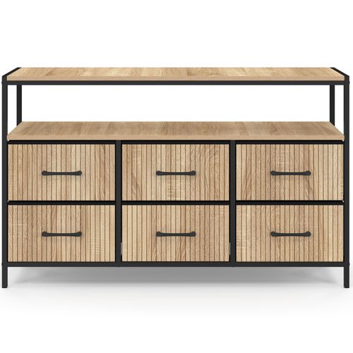 Commode 6 Tiroirs En Tissu Utah 115 Cm Avec Niche Effet Lattes Meuble De Rangement Design Industriel