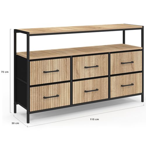Commode 6 Tiroirs En Tissu Utah 115 Cm Avec Niche Effet Lattes Meuble De Rangement Design Industriel