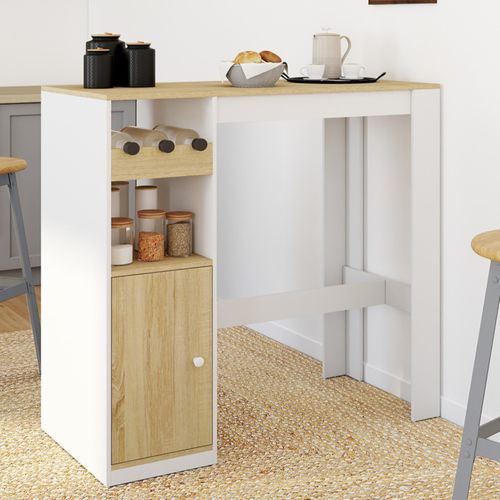 Table De Bar Ameri Avec Placard Et Range Bouteilles 2 Personnes Bois Et Blanc