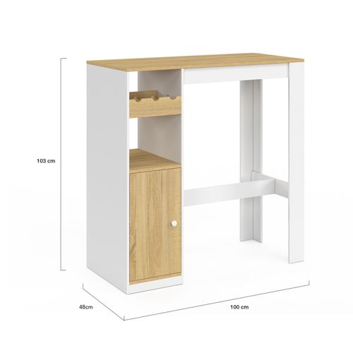 Table De Bar Ameri Avec Placard Et Range Bouteilles 2 Personnes Bois Et Blanc