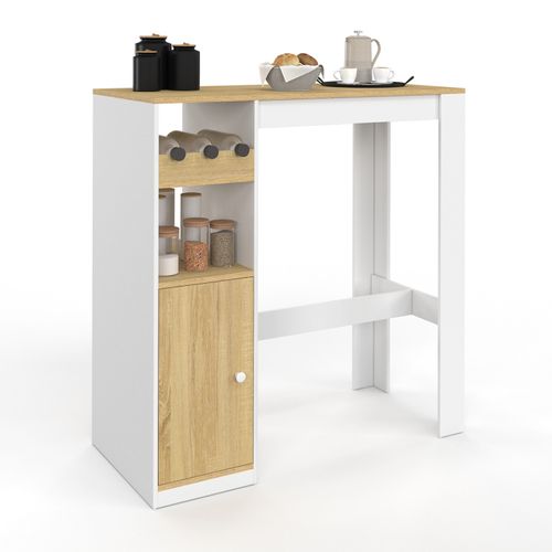 Table De Bar Ameri Avec Placard Et Range Bouteilles 2 Personnes Bois Et Blanc