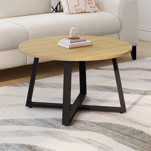 Table Basse Ronde Selma 70 Cm Bois Et Noir