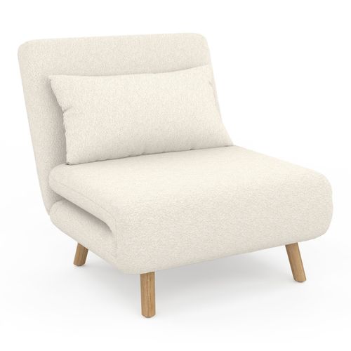 Fauteuil Convertible Romeo Lit D'appoint 1 Place 80x190 Cm Bouclette Blanc