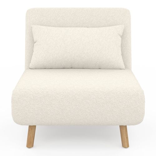 Fauteuil Convertible Romeo Lit D'appoint 1 Place 80x190 Cm Bouclette Blanc