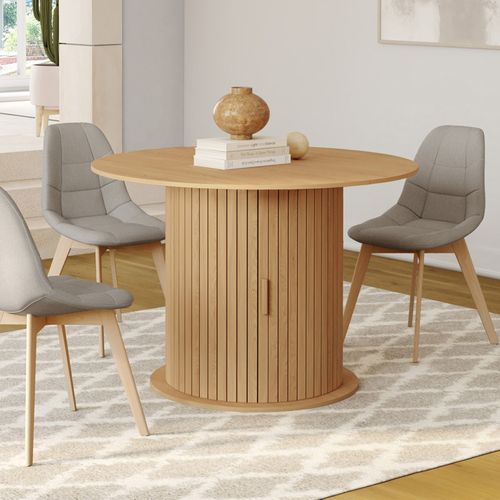 Table à Manger Extensible Ronde Juliette 4-8 Personnes Pied Lattes Avec Rangement 110-150 Cm
