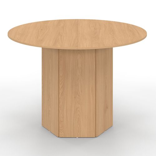 Table à Manger Ronde Berthe 6 Personnes Pied Hexagonal Bois Effet Hêtre 110 Cm