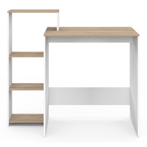 Bureau Avec Étagères Modulables Latérales Lilian Bois Façon Hêtre Et Blanc
