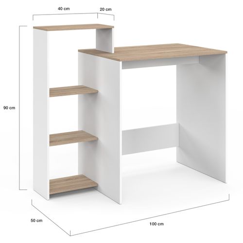 Bureau Avec Étagères Modulables Latérales Lilian Bois Façon Hêtre Et Blanc