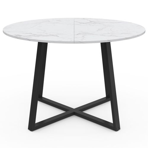 Table à Manger Fixe Ronde Selma 4-6 Personnes Plateau Effet Marbre Blanc Alaska Et Noir 110 Cm