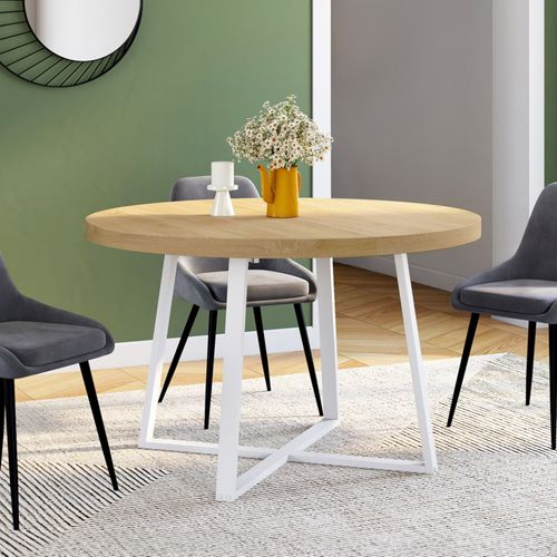Table à Manger Extensible Ronde Selma 4-8 Personnes Bois Et Blanc 110-150 Cm
