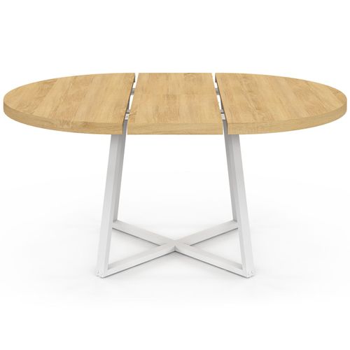 Table à Manger Extensible Ronde Selma 4-8 Personnes Bois Et Blanc 110-150 Cm