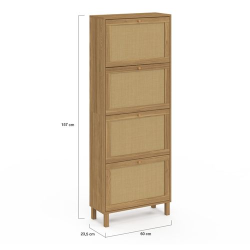 Meuble à Chaussures 24 Paires Hanae 4 Portes Effet Naturel Cannage