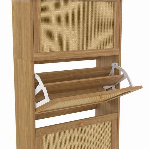 Meuble à Chaussures 24 Paires Hanae 4 Portes Effet Naturel Cannage